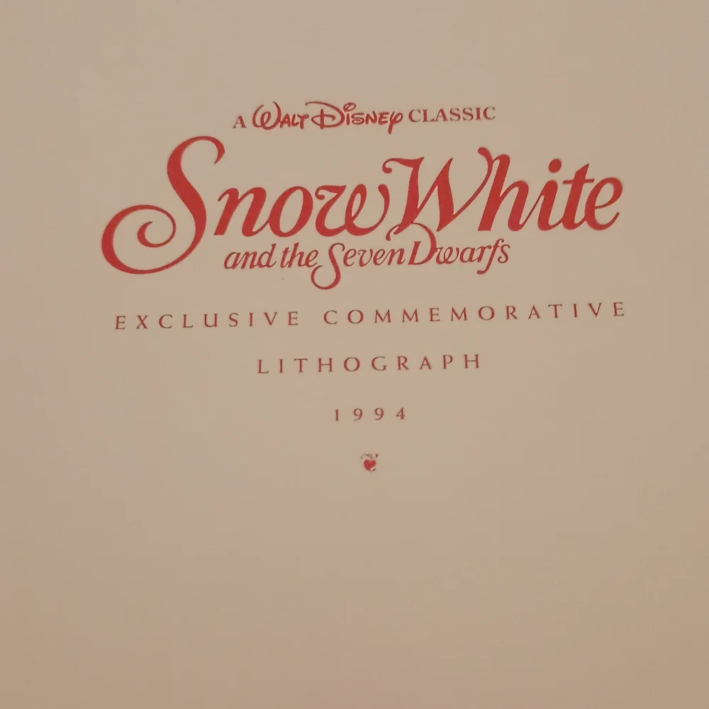 Snow White and the Seven Dwarfs Vtg Commemorative Lithograph